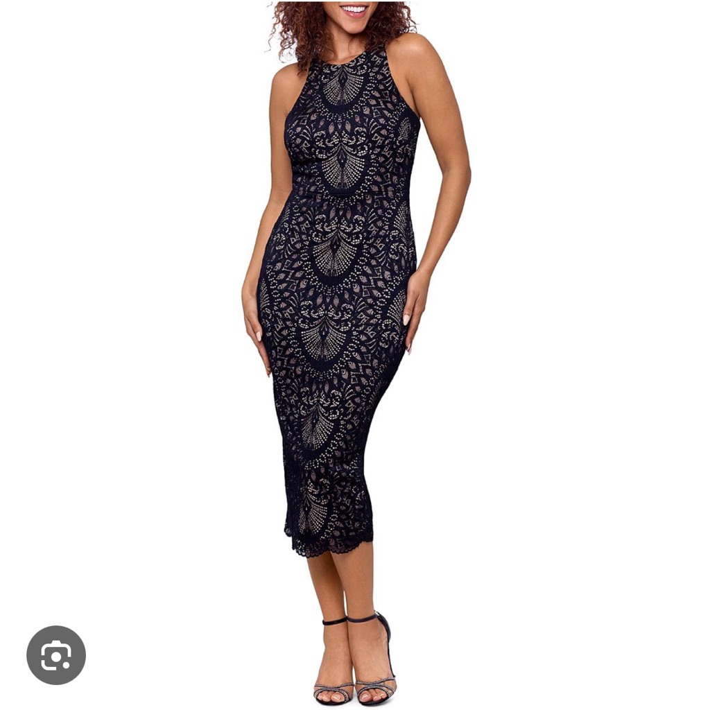 Aqua Womens Lace Midi Halter Dress